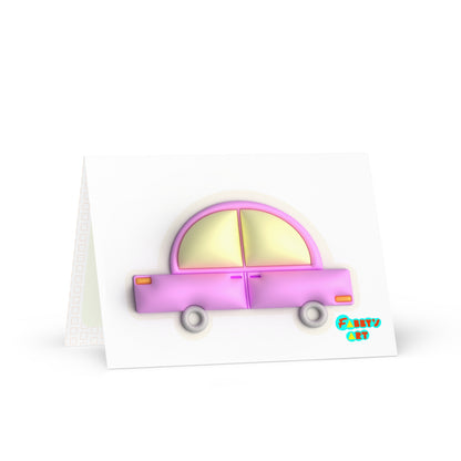 Pink car in yellow, Greeting Card