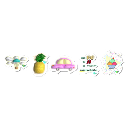 Kiss-Cut Stickers Group Designs 2: air ballon, pineapple, pink car, no AI, ice cream