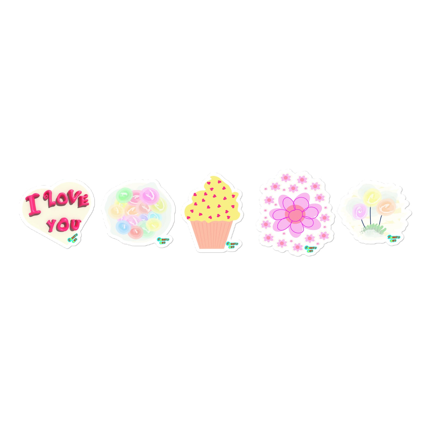 Kiss-Cut Stickers Group Designs 6: love and flowers