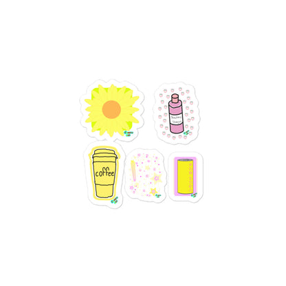 Kiss-Cut Stickers Group Designs 1: shampoo, coffee, sunflower, fun soda and stars