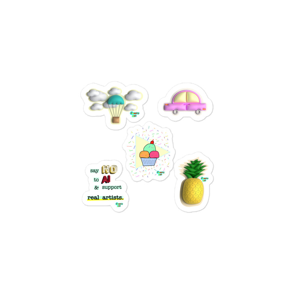 Kiss-Cut Stickers Group Designs 2: air ballon, pineapple, pink car, no AI, ice cream