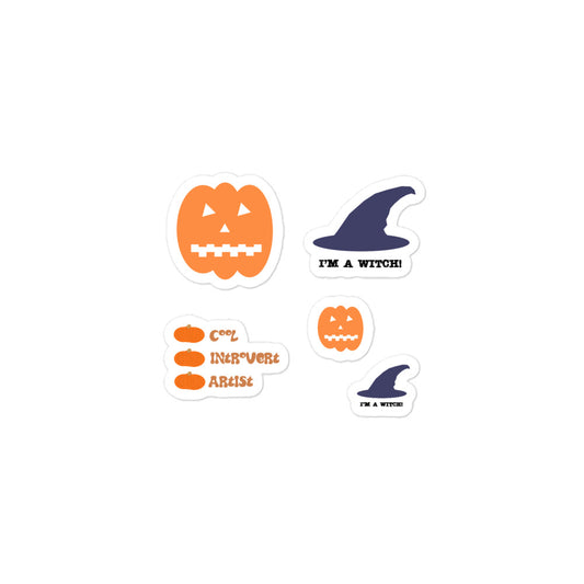 Pumpkin, witch hat, cool introvert artist, Stickers