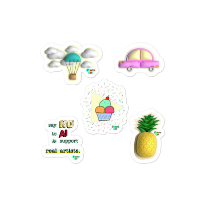 Kiss-Cut Stickers Group Designs 2: air ballon, pineapple, pink car, no AI, ice cream