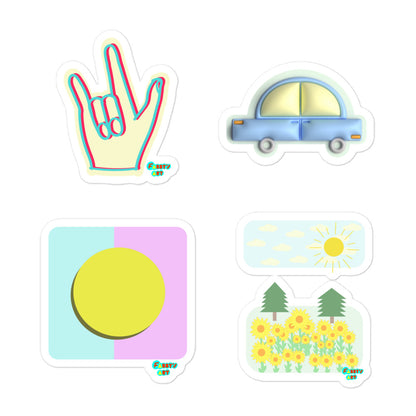 Kiss-Cut Stickers Group Designs 3: love you sign language, peace, equal pay, blue car