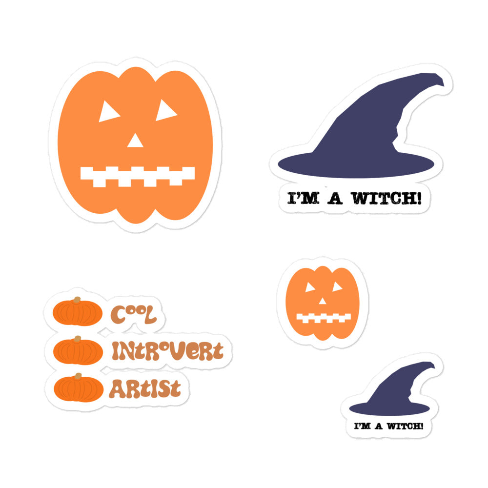 Pumpkin, witch hat, cool introvert artist, Stickers