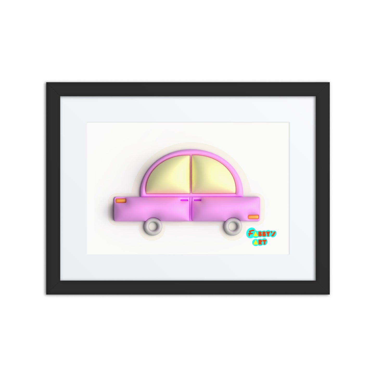 Pink car in yellow, Framed poster with Mat