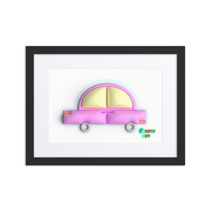 Pink car in blue, Framed poster with Mat