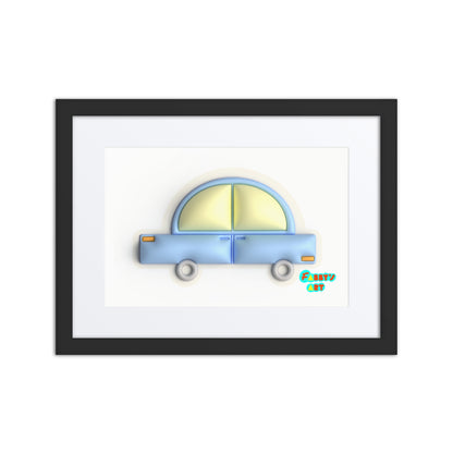 Blue car in yellow, Framed poster with Mat