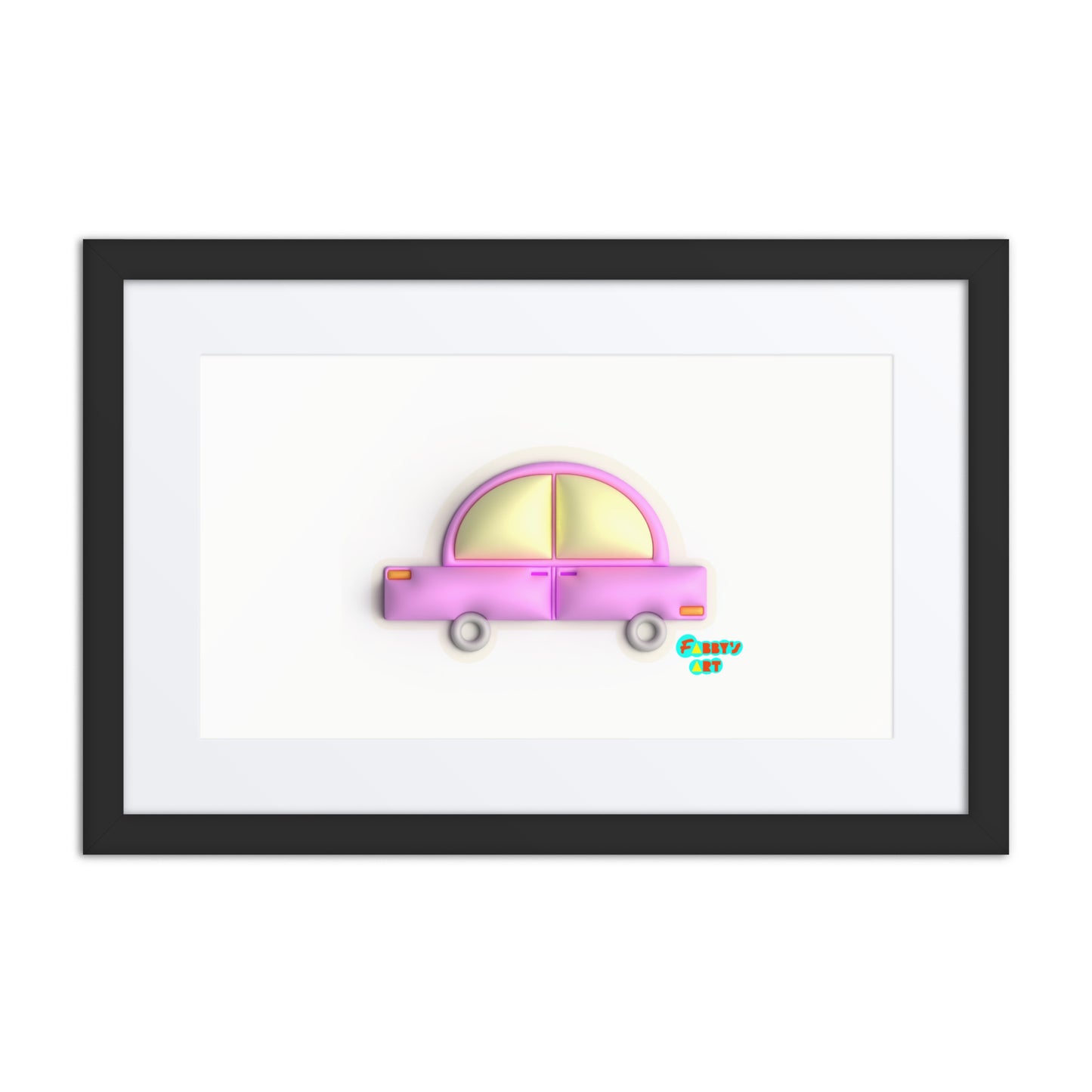 Pink car in yellow, Framed poster with Mat