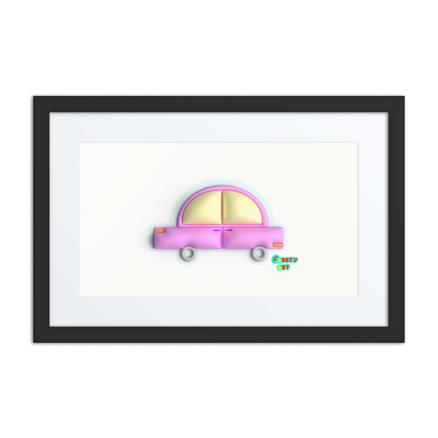 Pink car in blue, Framed poster with Mat