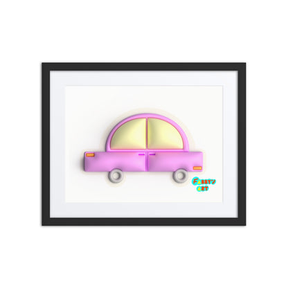 Pink car in yellow, Framed poster with Mat