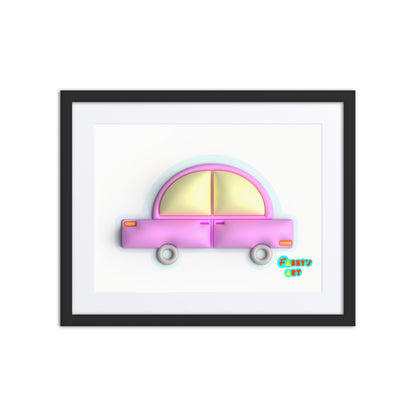 Pink car in blue, Framed poster with Mat