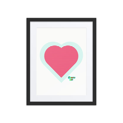 Red heart stripes, Framed poster with Mat