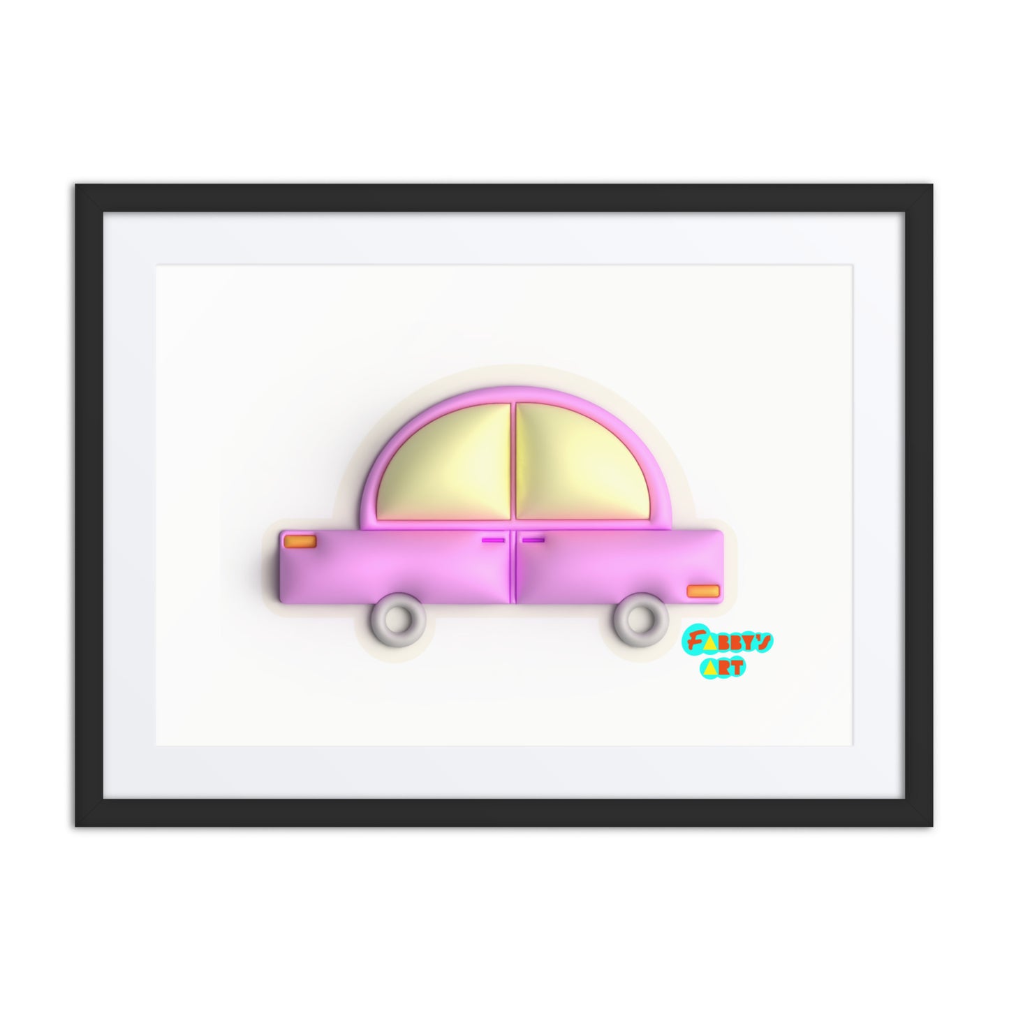 Pink car in yellow, Framed poster with Mat