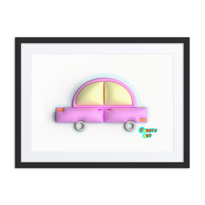 Pink car in blue, Framed poster with Mat