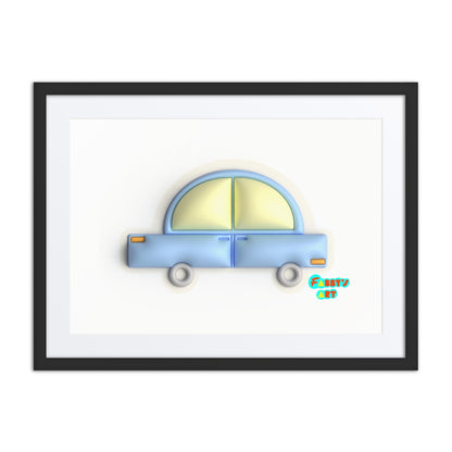 Blue car in yellow, Framed poster with Mat