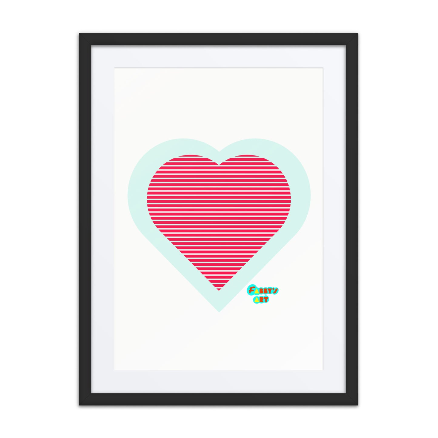 Red heart stripes, Framed poster with Mat