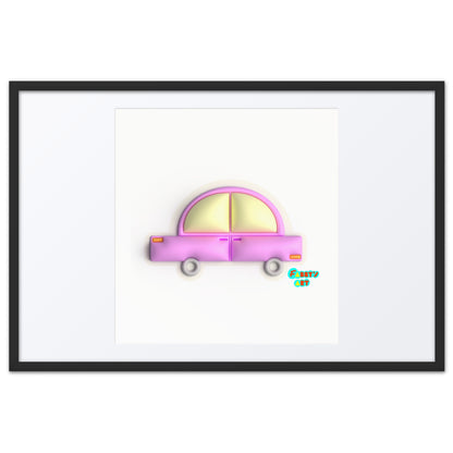 Pink car in yellow, Framed poster with Mat