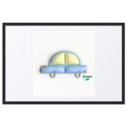 Blue car in yellow, Framed poster with Mat