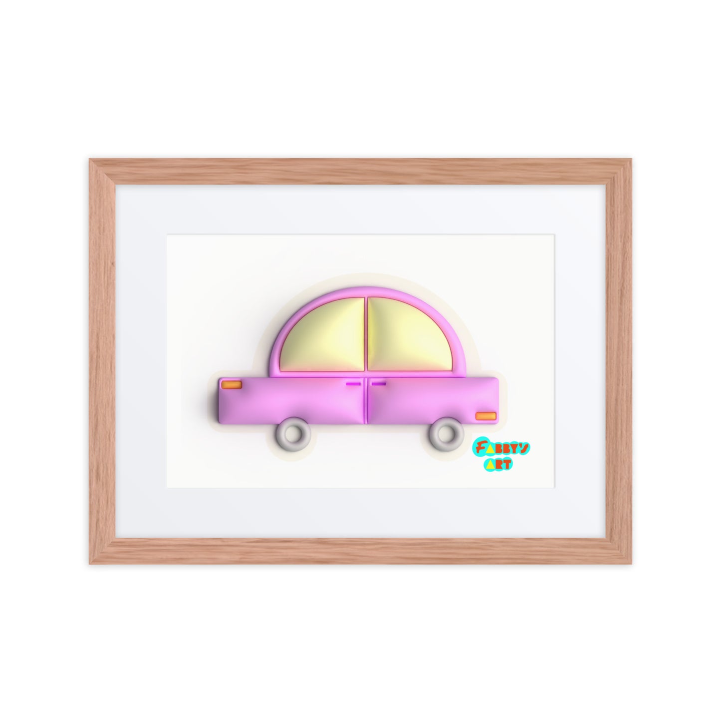 Pink car in yellow, Framed poster with Mat