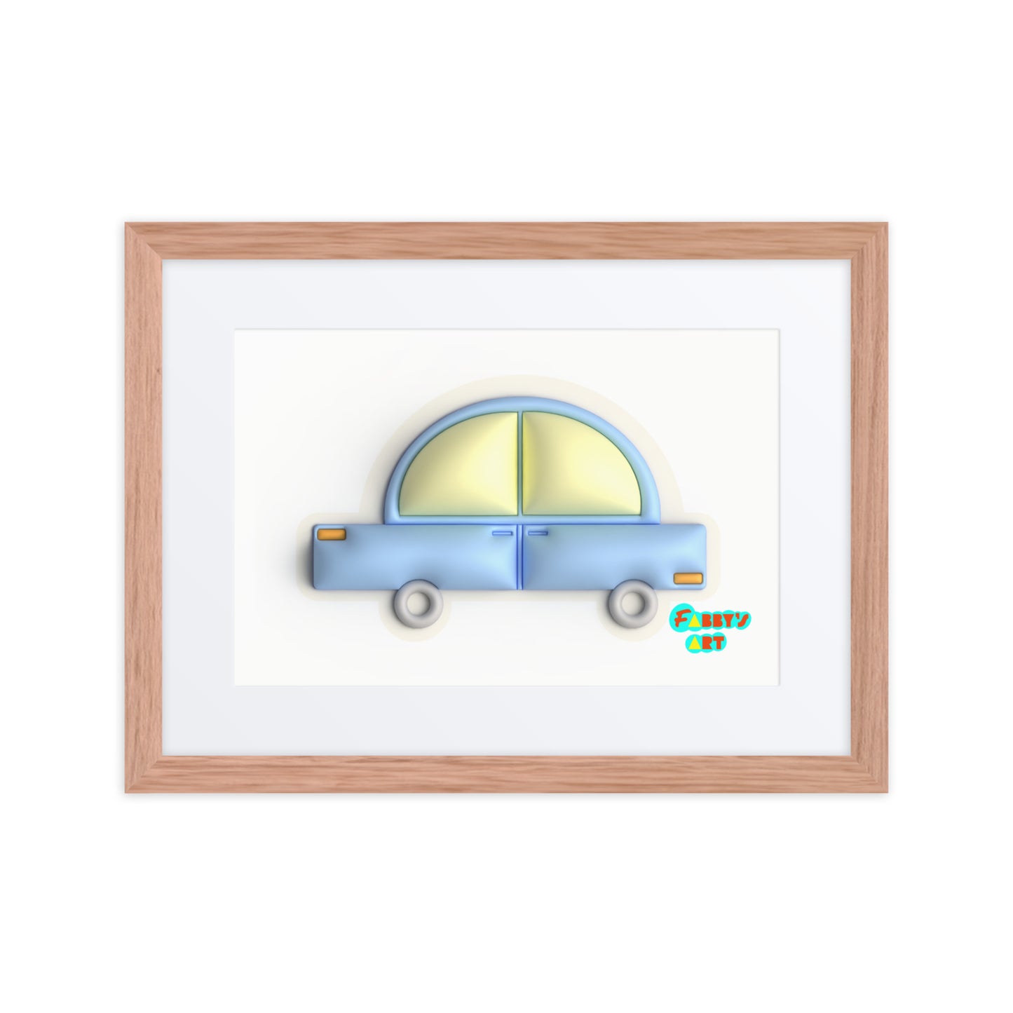 Blue car in yellow, Framed poster with Mat