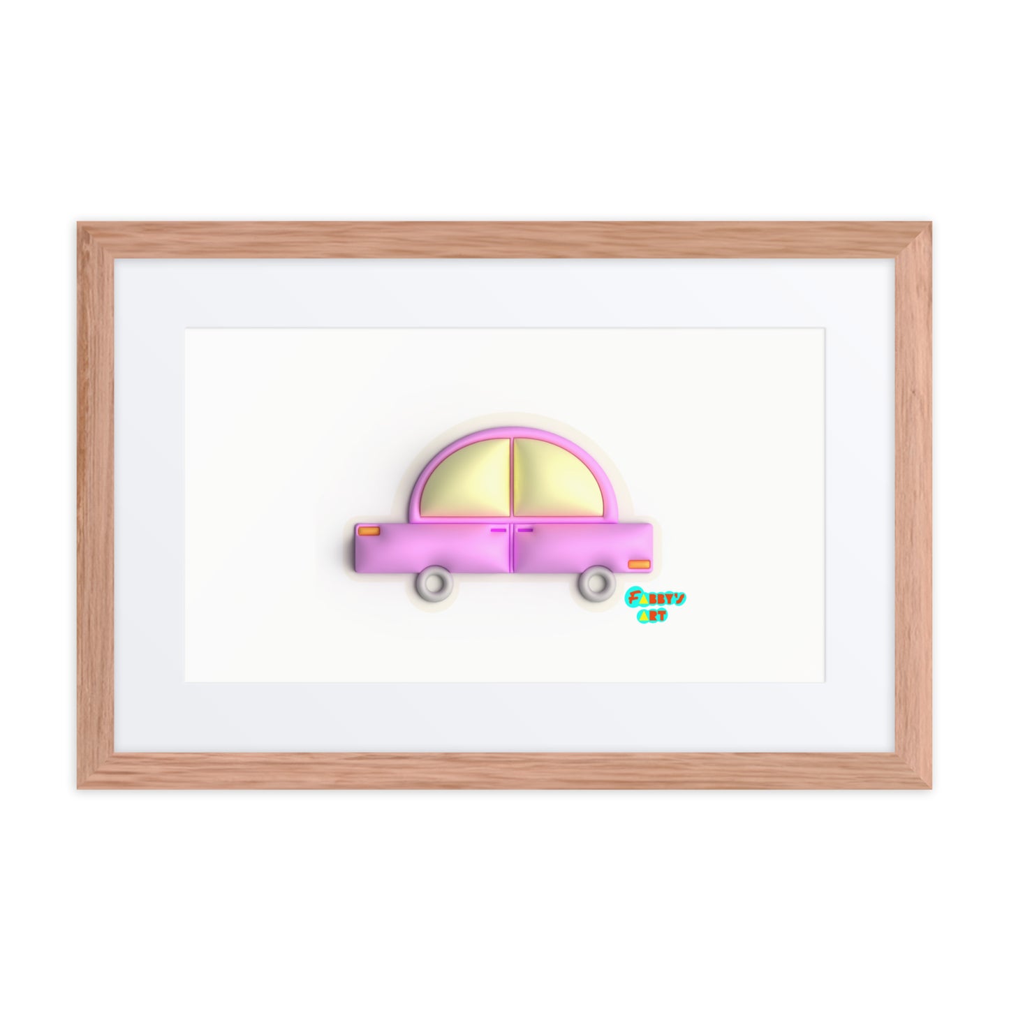 Pink car in yellow, Framed poster with Mat