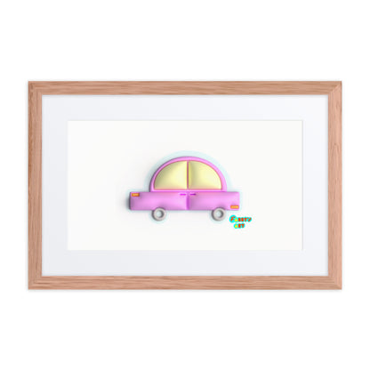 Pink car in blue, Framed poster with Mat