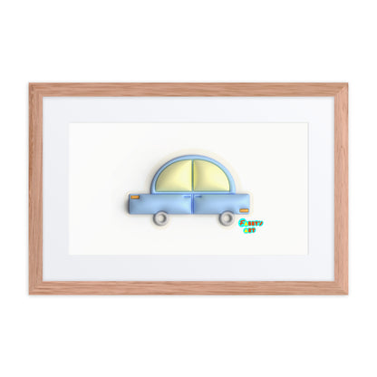 Blue car in yellow, Framed poster with Mat