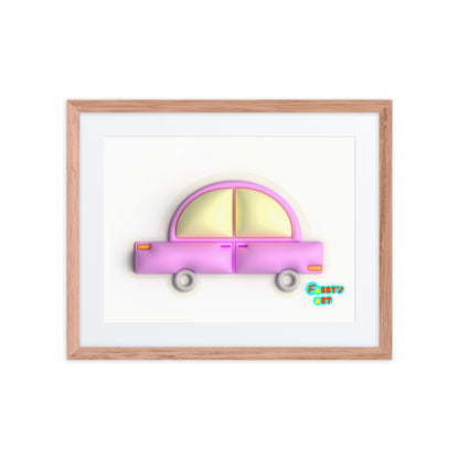 Pink car in yellow, Framed poster with Mat