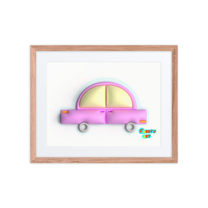 Pink car in blue, Framed poster with Mat