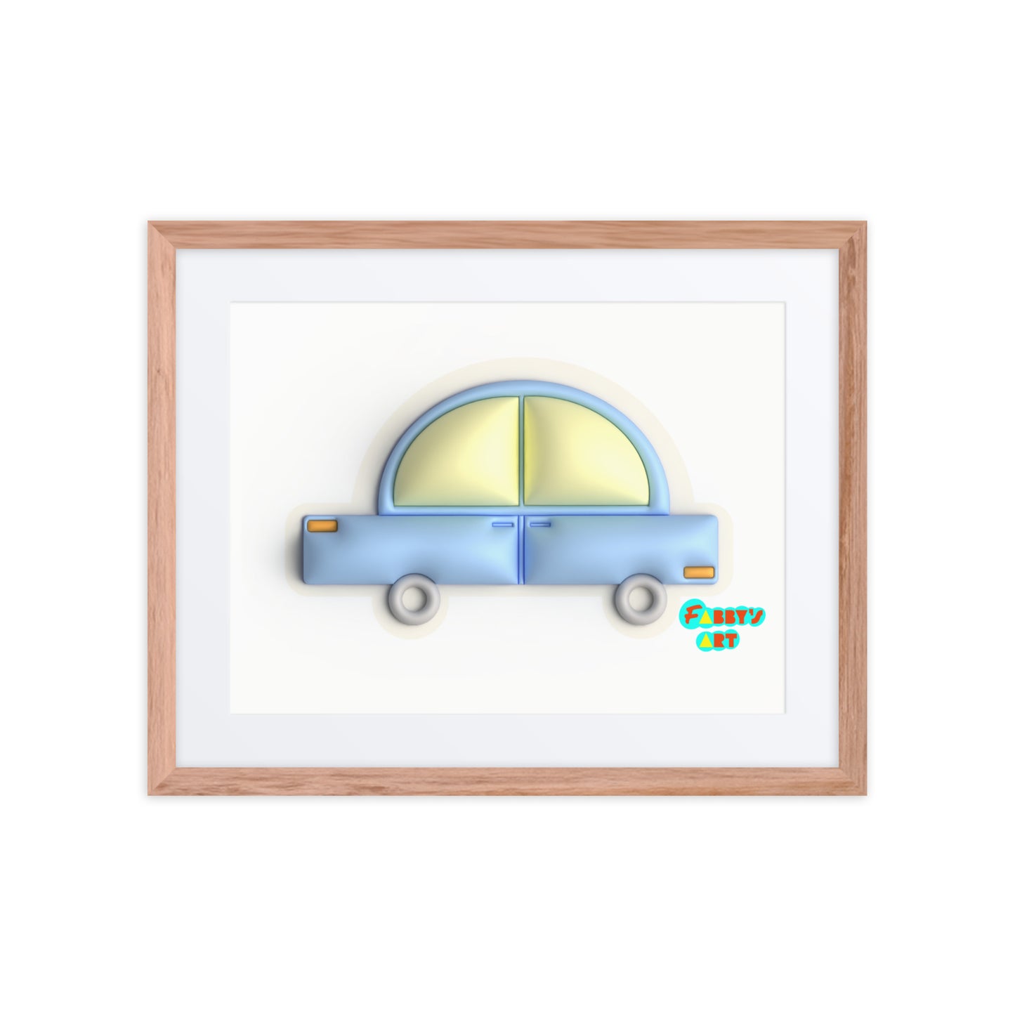 Blue car in yellow, Framed poster with Mat