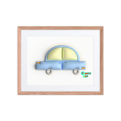 Blue car in yellow, Framed poster with Mat