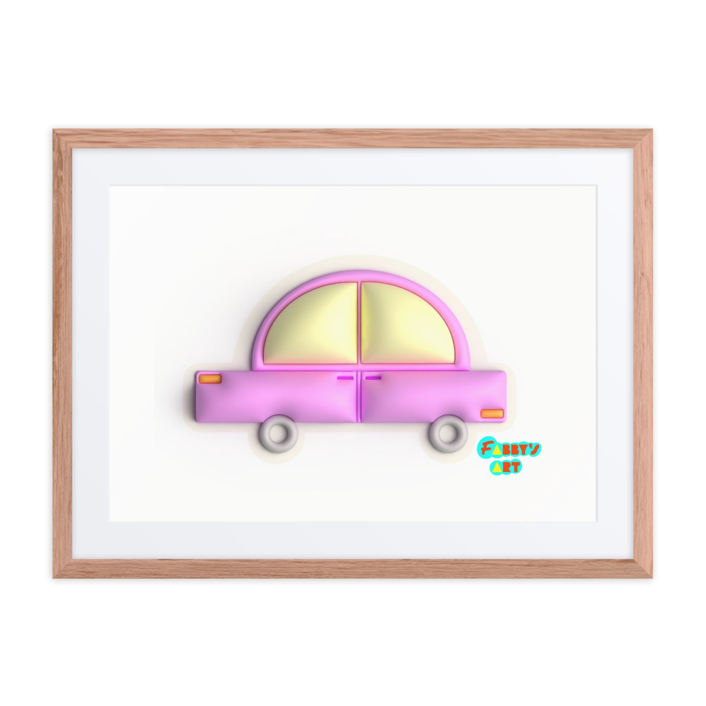 Pink car in yellow, Framed poster with Mat