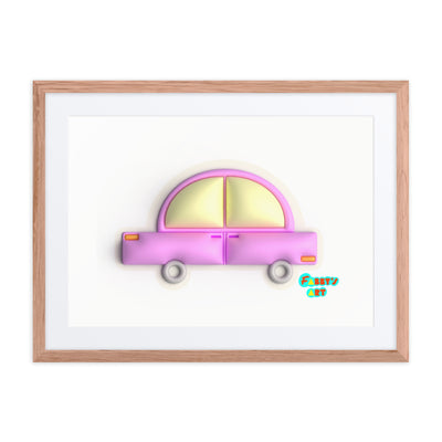 Pink car in yellow, Framed poster with Mat