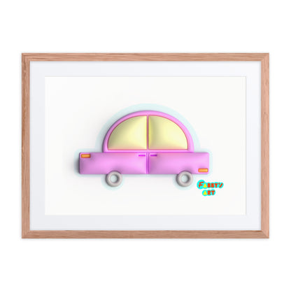 Pink car in blue, Framed poster with Mat