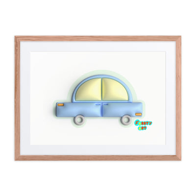 Blue car in green, Framed poster with Mat