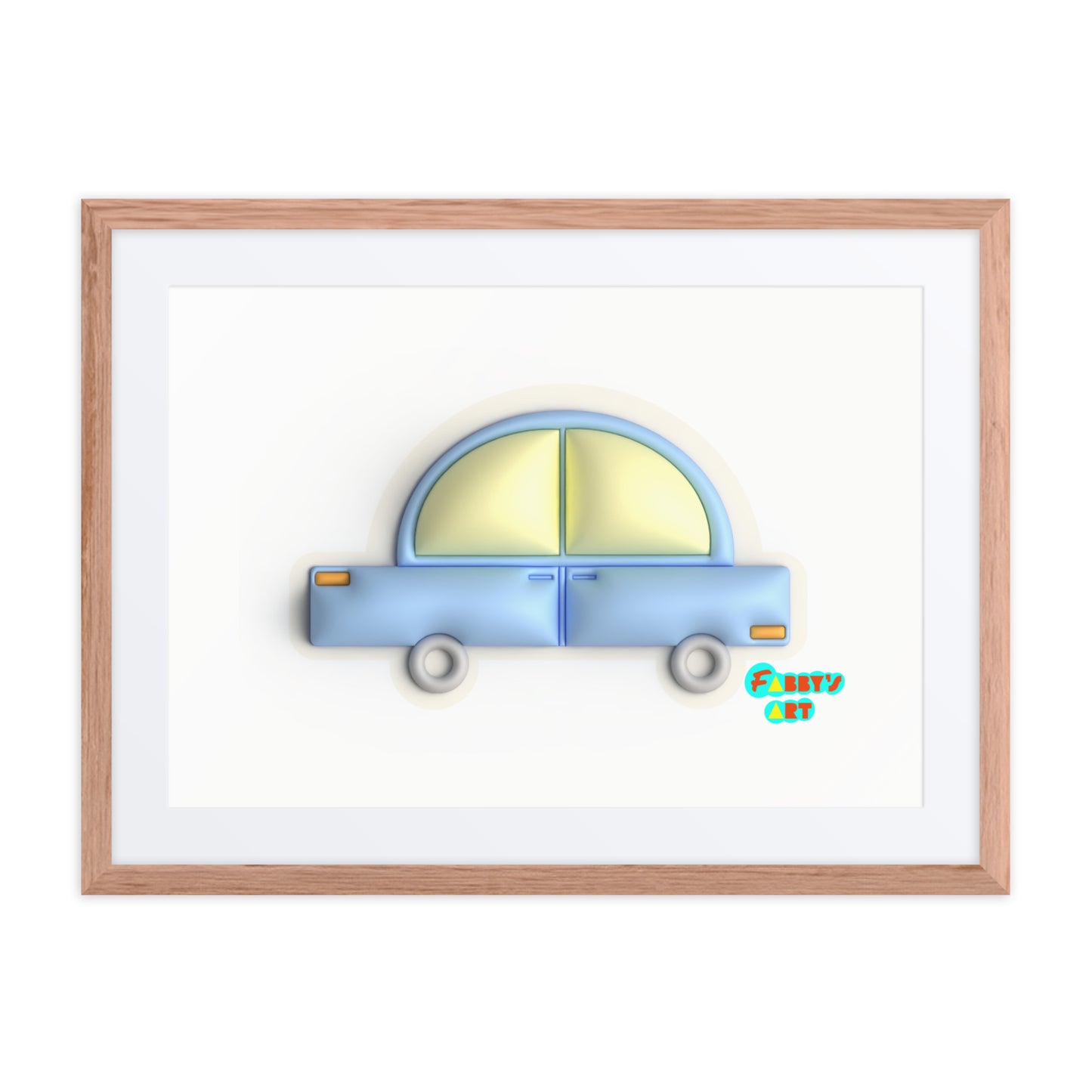 Blue car in yellow, Framed poster with Mat