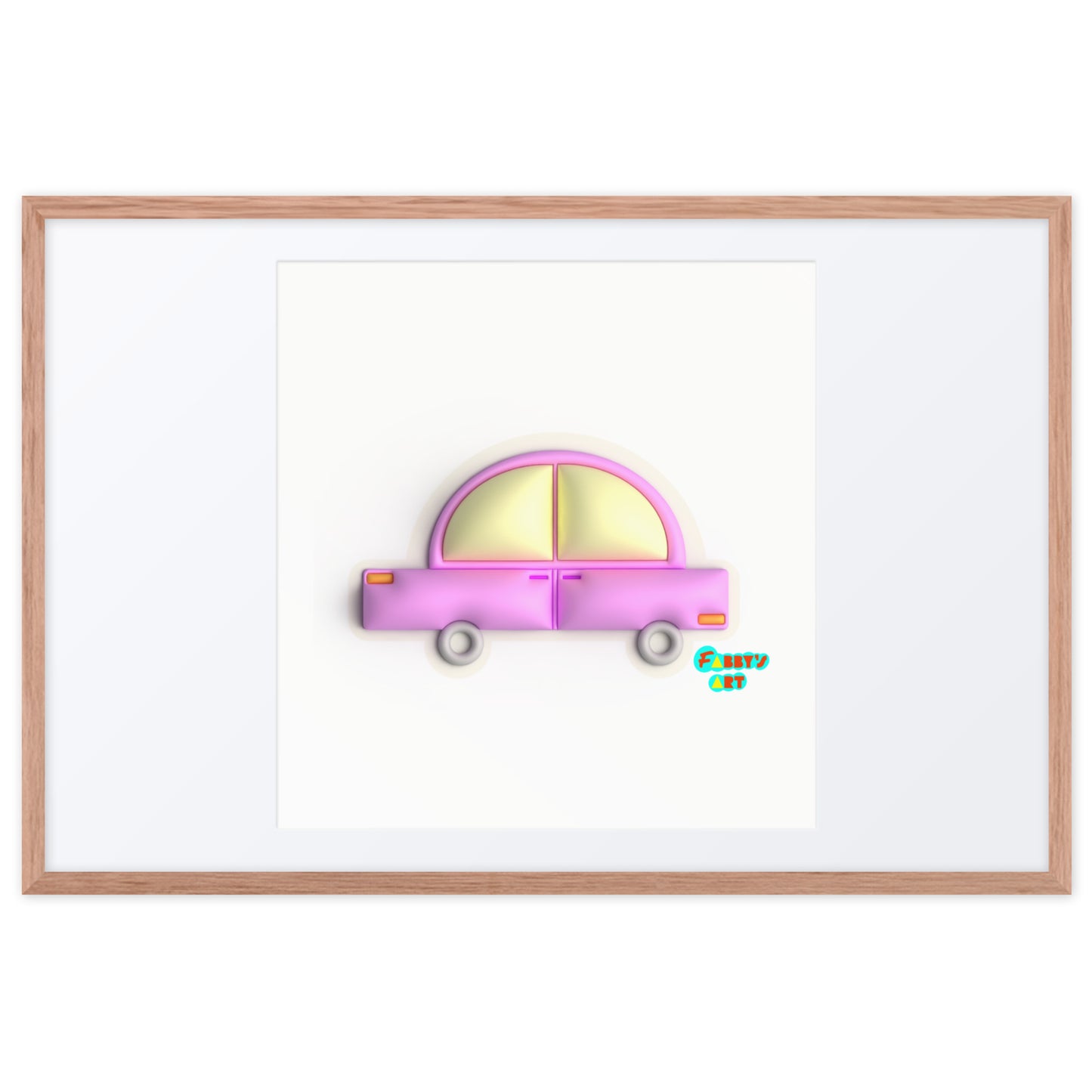 Pink car in yellow, Framed poster with Mat