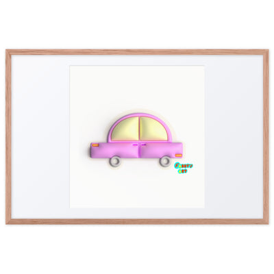 Pink car in yellow, Framed poster with Mat