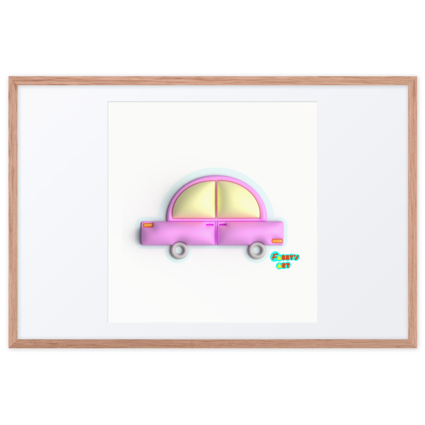 Pink car in blue, Framed poster with Mat