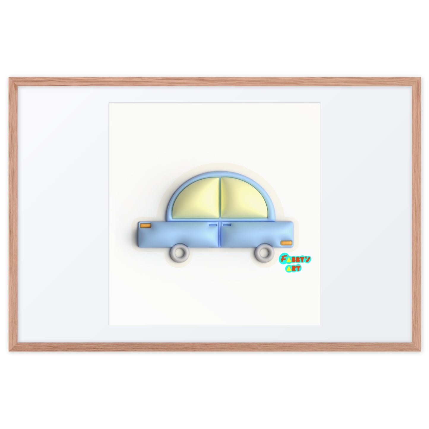 Blue car in yellow, Framed poster with Mat