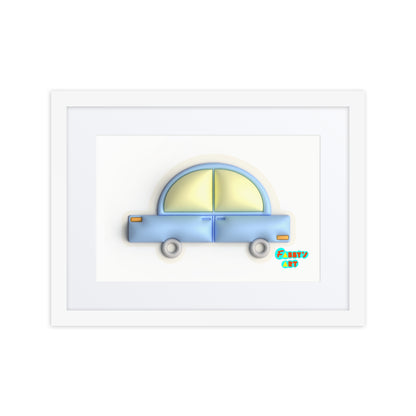 Blue car in yellow, Framed poster with Mat