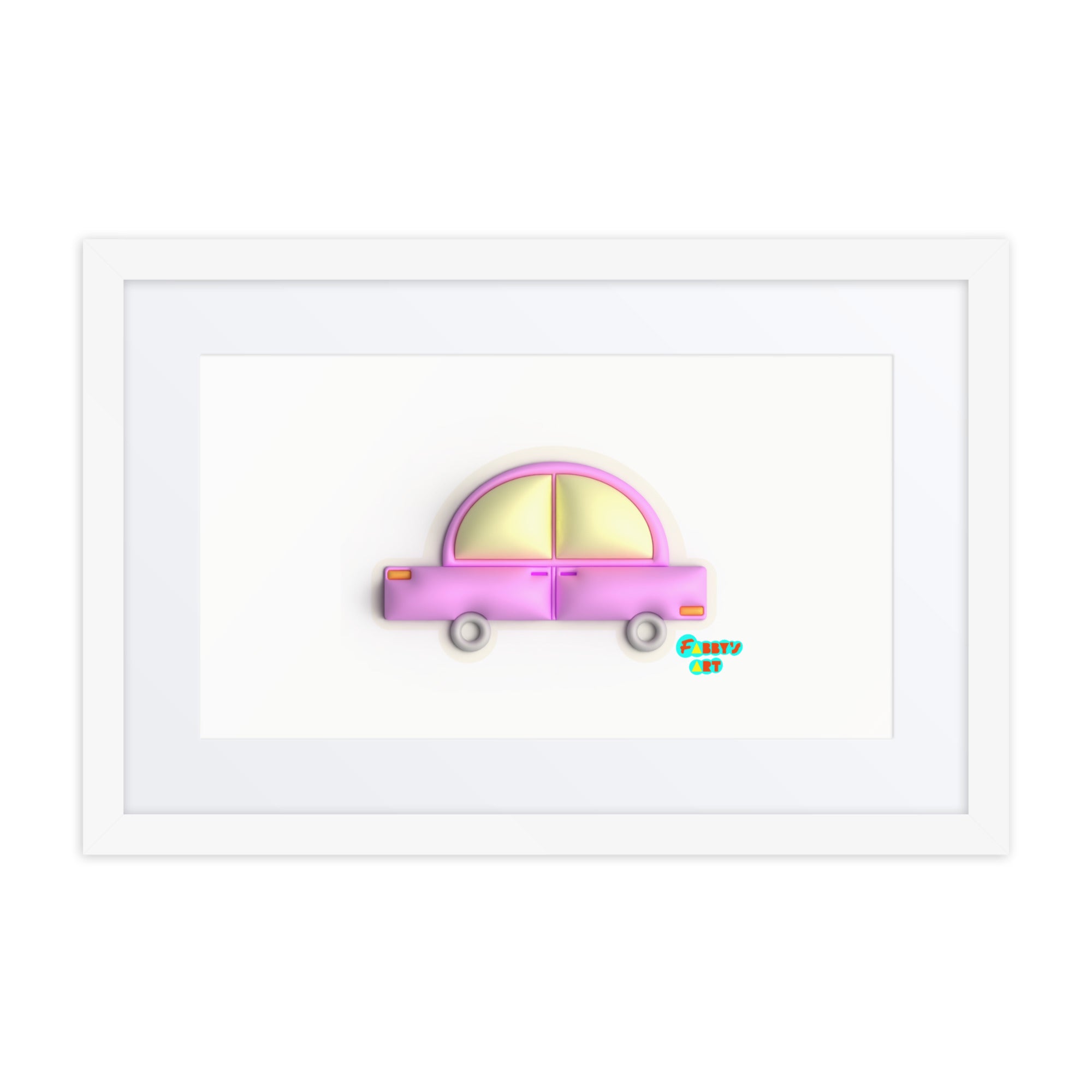 Pink car in yellow, Framed poster with Mat