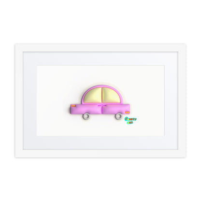 Pink car in yellow, Framed poster with Mat