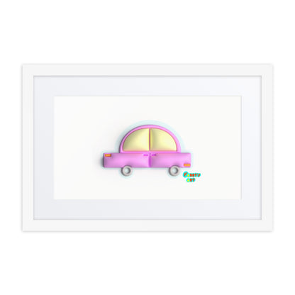 Pink car in blue, Framed poster with Mat