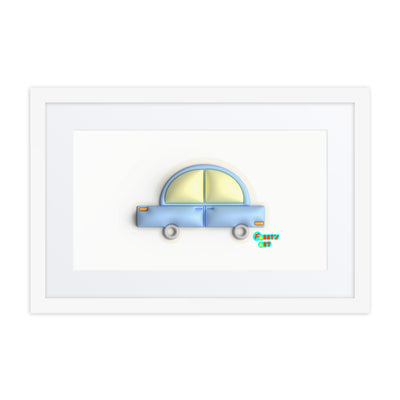 Blue car in yellow, Framed poster with Mat