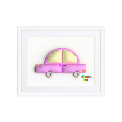 Pink car in yellow, Framed poster with Mat