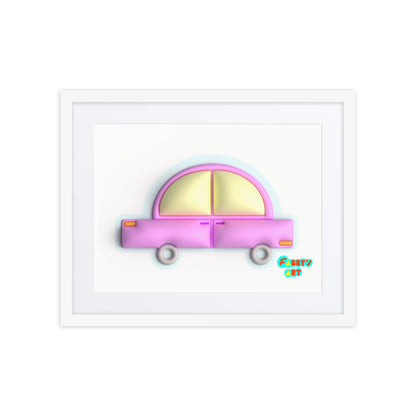 Pink car in blue, Framed poster with Mat