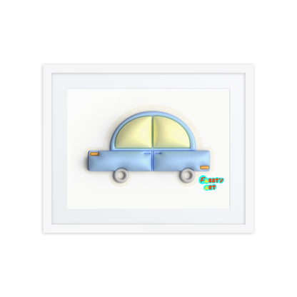 Blue car in yellow, Framed poster with Mat