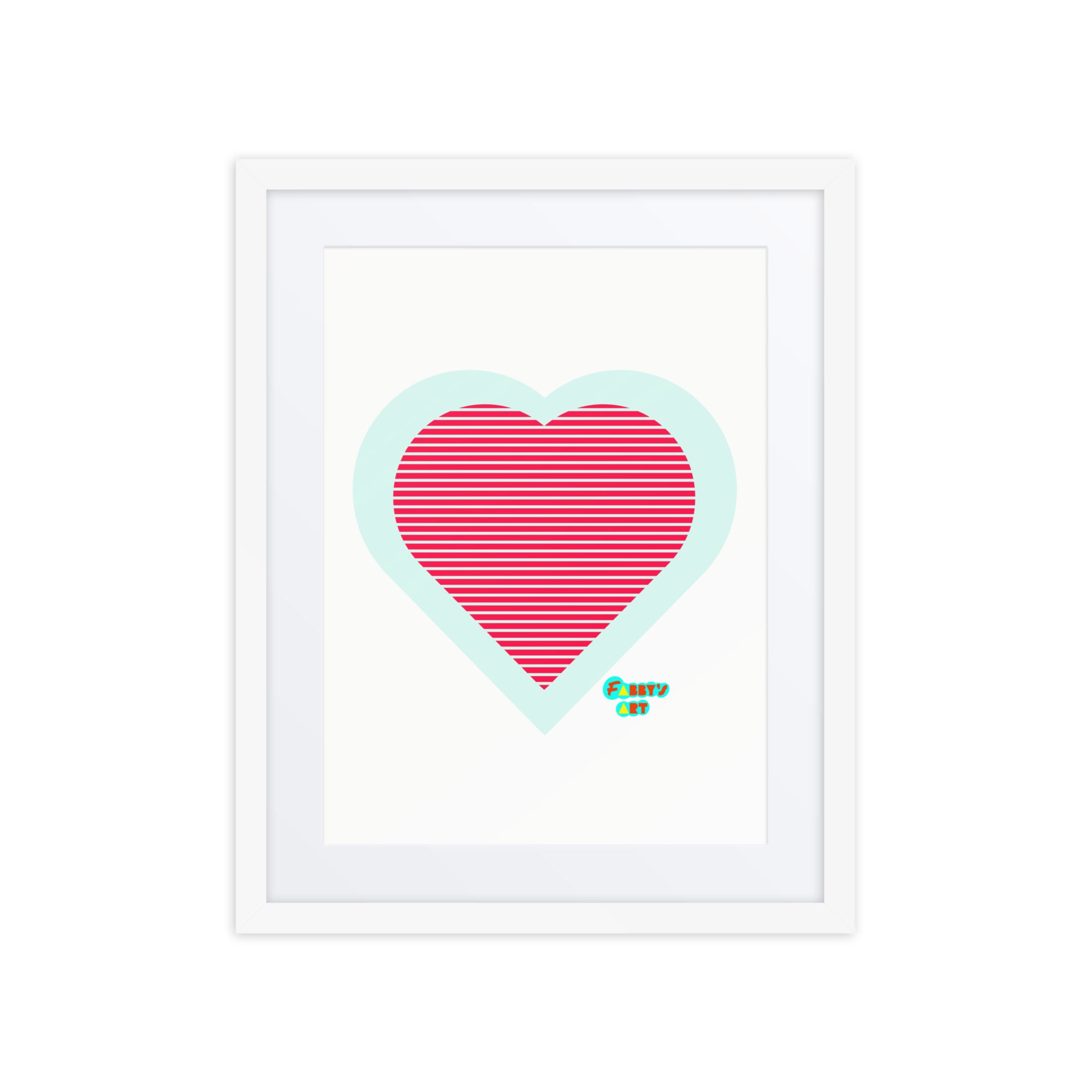 Red heart stripes, Framed poster with Mat